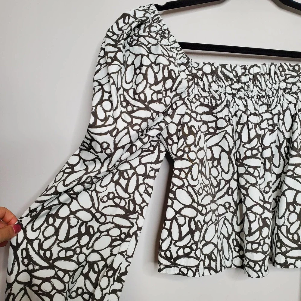 OPEN EDIT • Gray Abstract Print Organic Cotton Babydoll Top Sz M - Picture 6 of 9